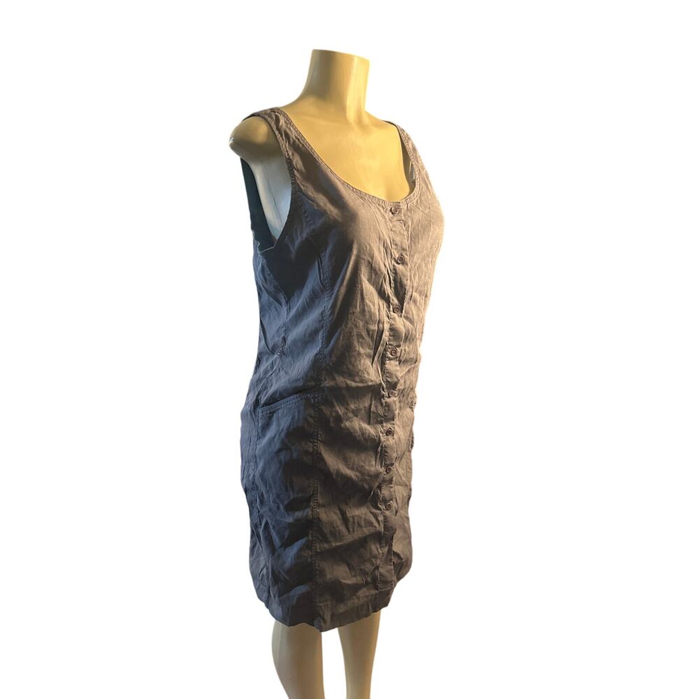 Women M Eileen Fisher Gray Sleeveless Button-Down Dress Linen Blend Shift